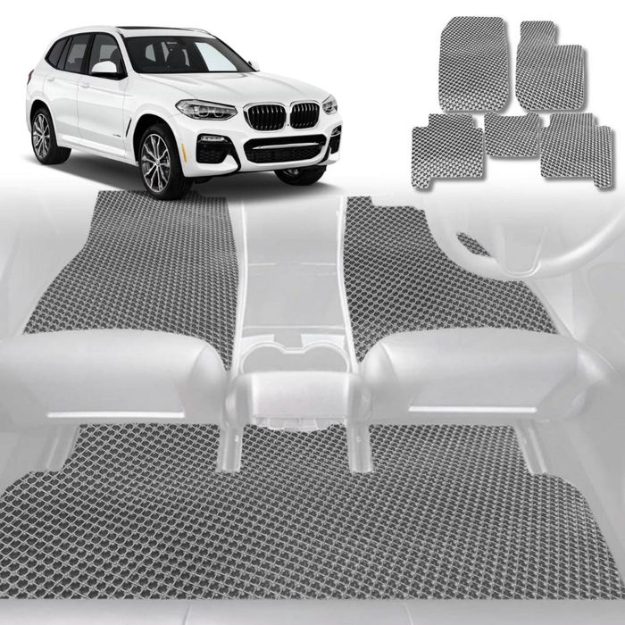 6D Diamond Car Floor Mats for BMW X3 2018-Current-Full Set-Grey-Outback GT