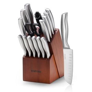 Zuni 16pcs Kitchen Knife Set Stainless Steel Chef Knives W/ Block & Sharpener