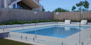 Image of pool surrounded by Pro Al branded fencing