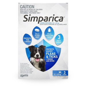 Simparica For Dogs 10.1- 20kg Blue Medium - 3 Pack