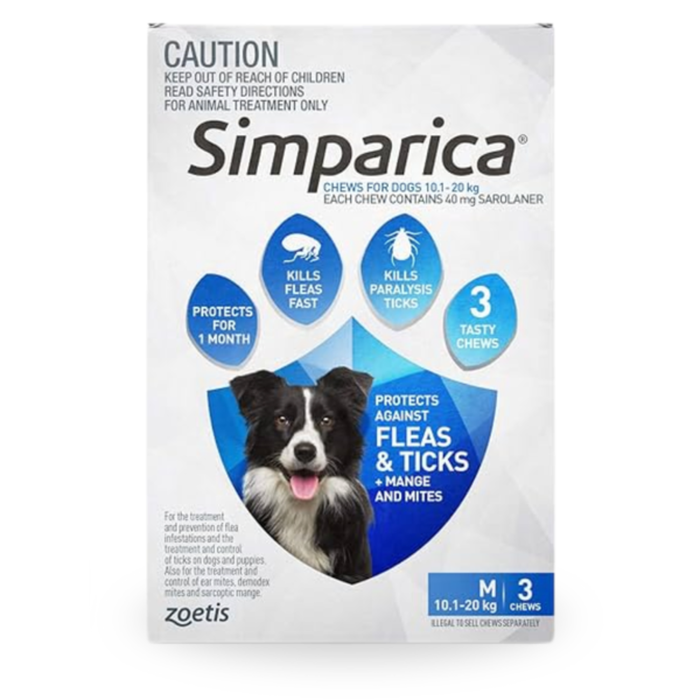 Simparica For Dogs 10.1- 20kg Blue Medium - 3 Pack