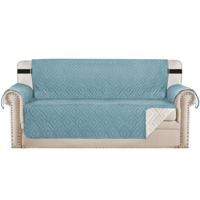 Smarcute 4 Seater Quilted Reversible Pet Friendly Non-Slip Sofa Cover with Straps Blue