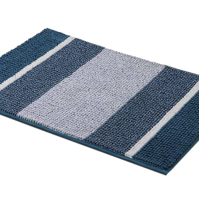 Smarcute 1 Piece (50x81cm) Striped Plush Chenille Bath Mat Bathroom Kitchen Rugs Moroccan Blue And White
