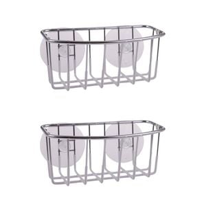 2x D.line Chrome/pvc Wall Mount Sponge Caddy W/ Suction Cups Organiser White