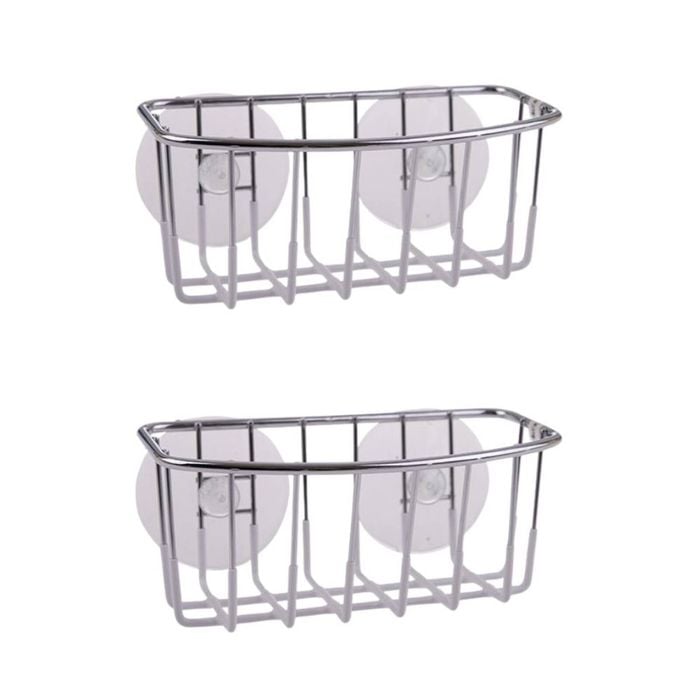 2x D.line Chrome/pvc Wall Mount Sponge Caddy W/ Suction Cups Organiser White