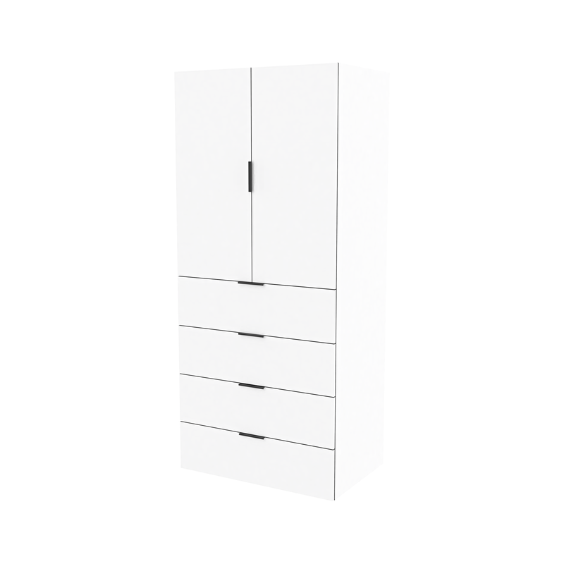 Lugna 2048 x 900 x 580mm White 3 Shelf 4 Drawers Double Door Storage Cabinet - White
