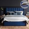 Emilie King Navy Blue Velvet Gas Lift Storage Winged Bed Frame