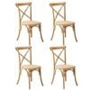 Oikiture 4PCS Crossback Dining Chair Solid Birch Timber Wood Ratan Seat Natural