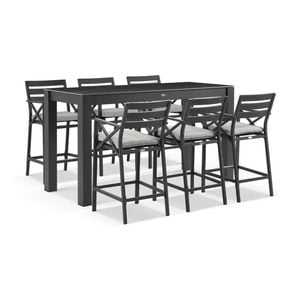 Hugo Rectangle Bar Table 6 Kansas Bar Stools Charcoal & Denim Grey Cushions