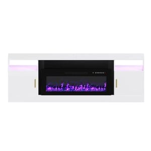 Ufurniture 178cm Fireplace TV Stand with 90cm Electric Fireplace, Modern Entertainment Center with Realistic LED Flame White
