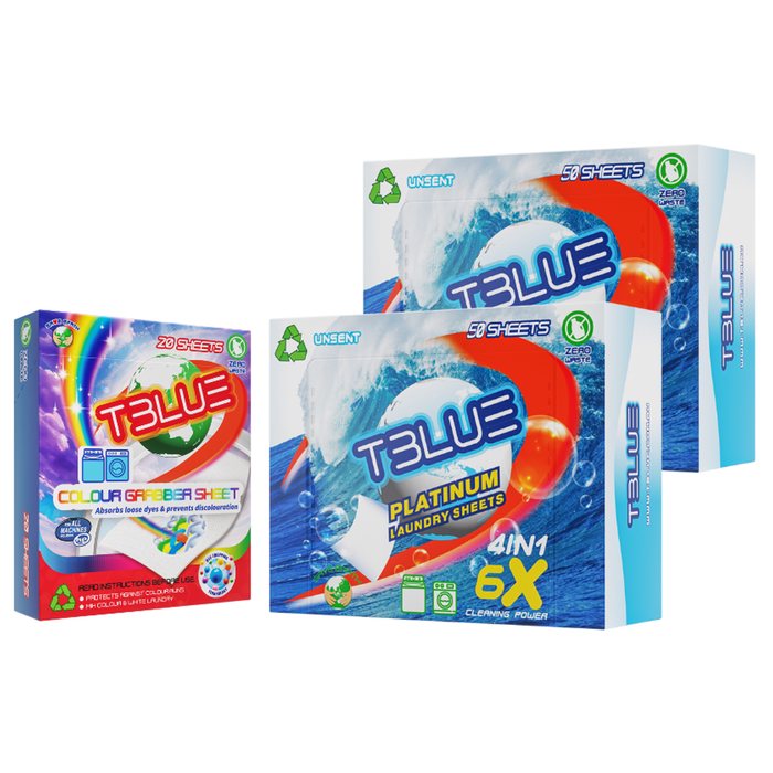 TBLUE Twin Pack Laundry Sheets + Color Grabber Bundle - Unscent 50 Loads