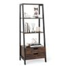 Costway Ladder Bookshelf Display Rack Drawer Bookcase Brown