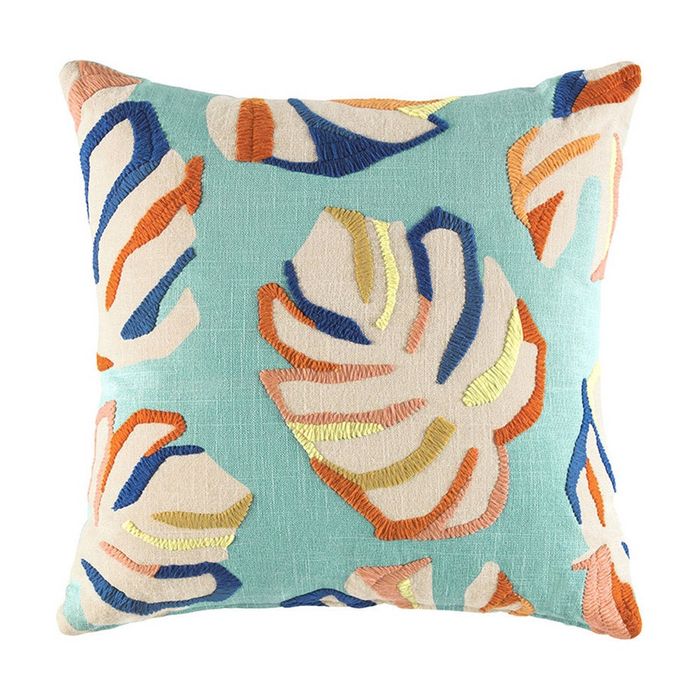 Kas Australia Rio Cushion Cotton Embroidered Leaf Multi 50x50cm