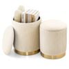 Costway 2× Ottoman Foot Stool Round Vanity Chair W/storage Beige