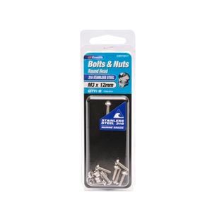 Zenith Bolt & Nut Round M 3x 12mm SS316 8pk