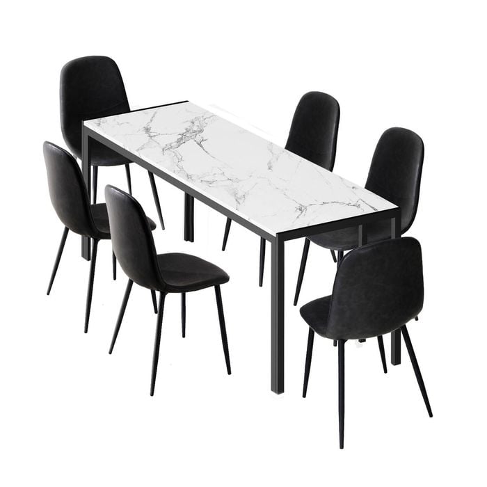 Oikiture 1.4m Dining Table and Chairs 6-Seater Kitchen Furniture Set