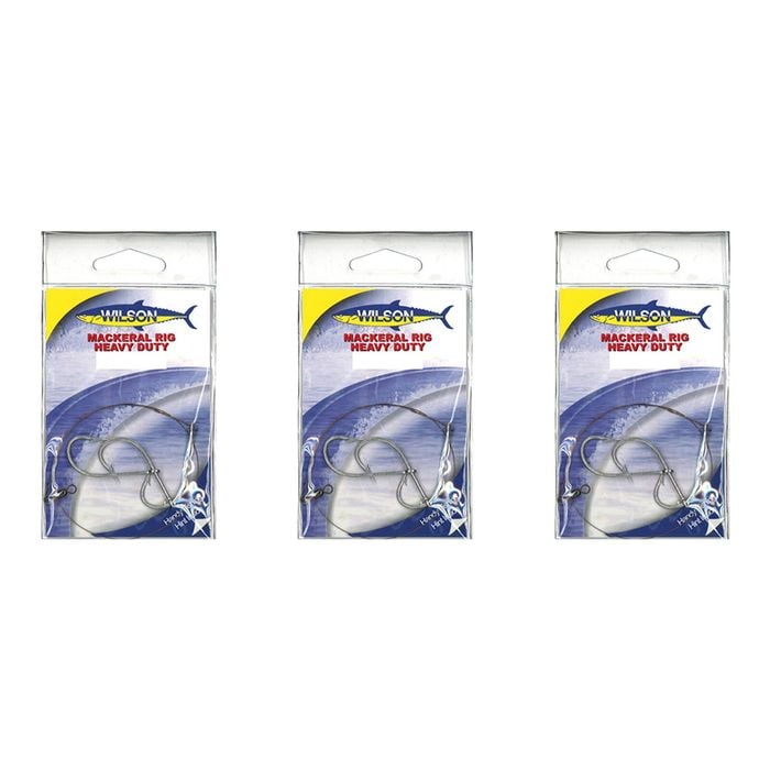 3x Wilson Heavy Duty Mackerel Fishing Rig 3x8/0 Hook-Setup-105lb Wire