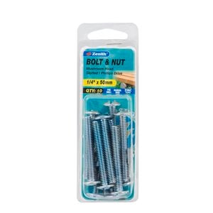 Zenith 1/4" x 50mm Zinc Plated Mushroom Head Bolt And Nut - 10 Pack