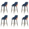 Familand Bar Stools Set of 6, Navy Faux Leather Upholstered Barstools,with Backrest Footrest