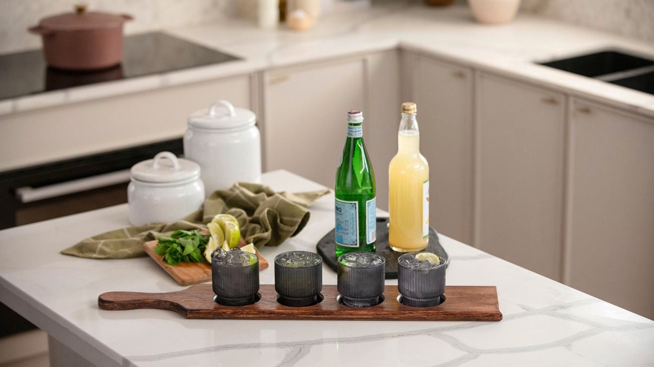 Drinks paddle on a modern kitchen bench