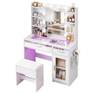 Artiss Dressing Table Vanity Desk LED RGB Light Charging Station White