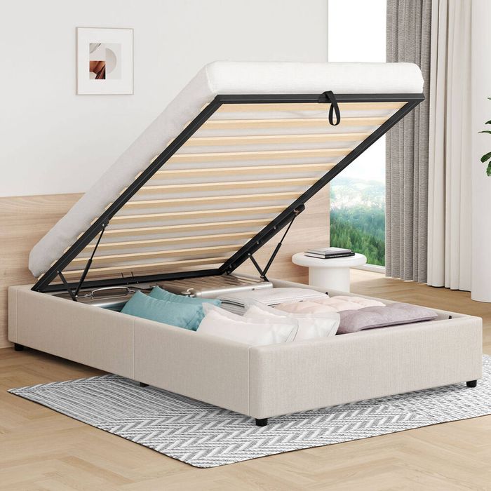 Alfordson Bed Frame Single Gas Lift Storage Base Beige