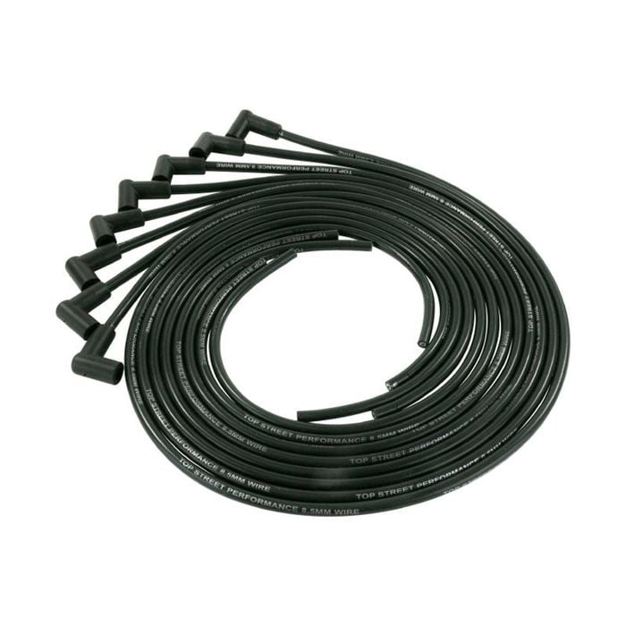 Black Ignition Leads, 8.5mm, Universal, Right Angle/90° Plug Boots, Kevlar Core, Fiberglass Braid, Silicone Sleeve