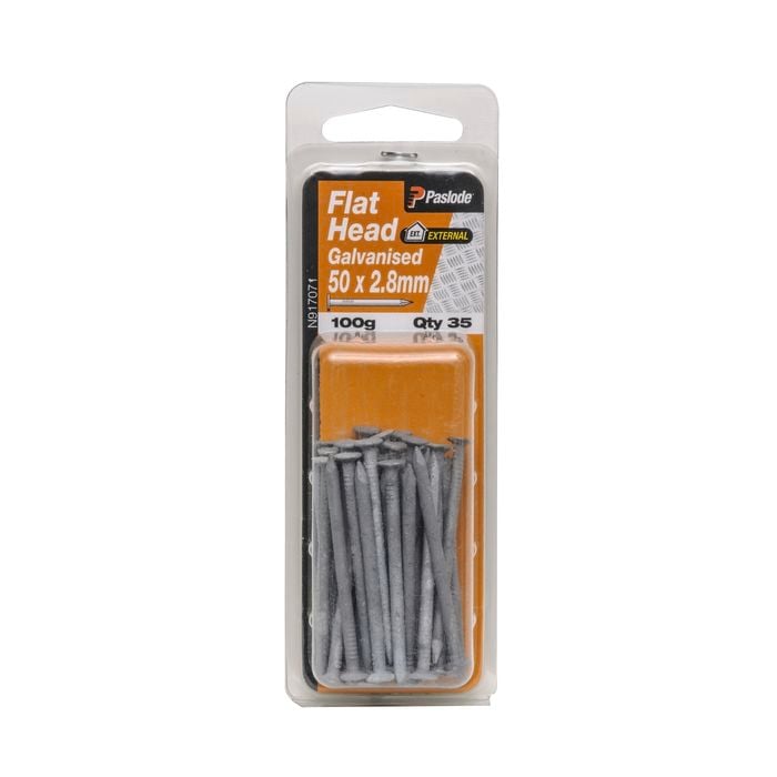 Paslode 50 x 2.8mm 100g Galvanised Flat Head Nails - 35 Pack
