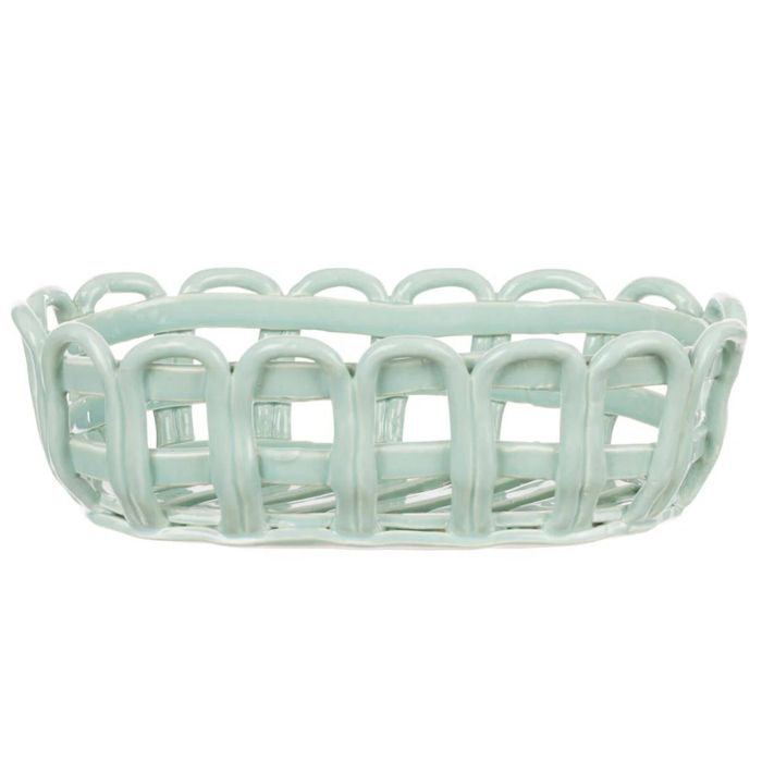 Davis & Waddell Rye Stoneware Oblong Woven Basket Green - 25x15.5x8cm