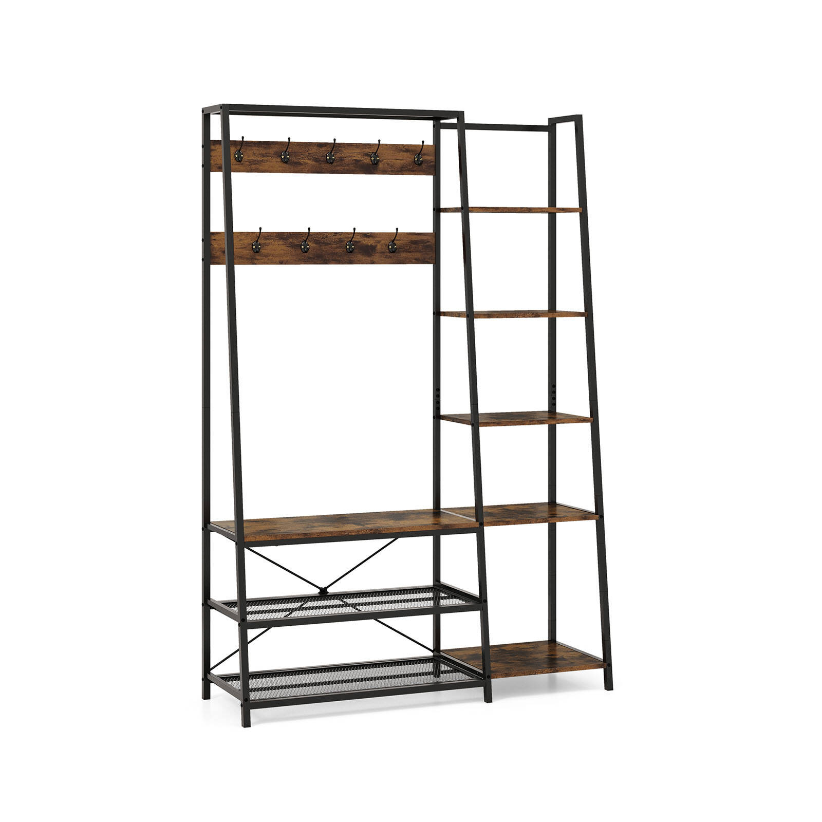 Costway Industrial Coat Rack w Storage Shelf Entryway Hallway Rack Coffee Bunnings Australia