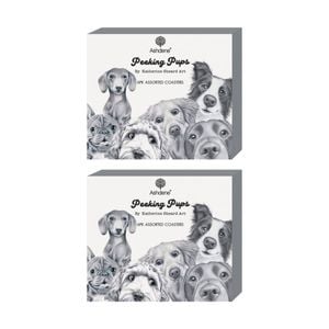 2x 6pc Ashdene Peeking Pups Coaster Serveware Set Puppies Animal Art