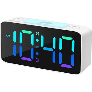 Catzon Digital Alarm Clock With 7 Color Night Light Adjustable Volume-white