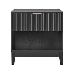 Design Square Raul Fluted Nightstand Bedside Unit Side Table W/ 1-Drawer Black