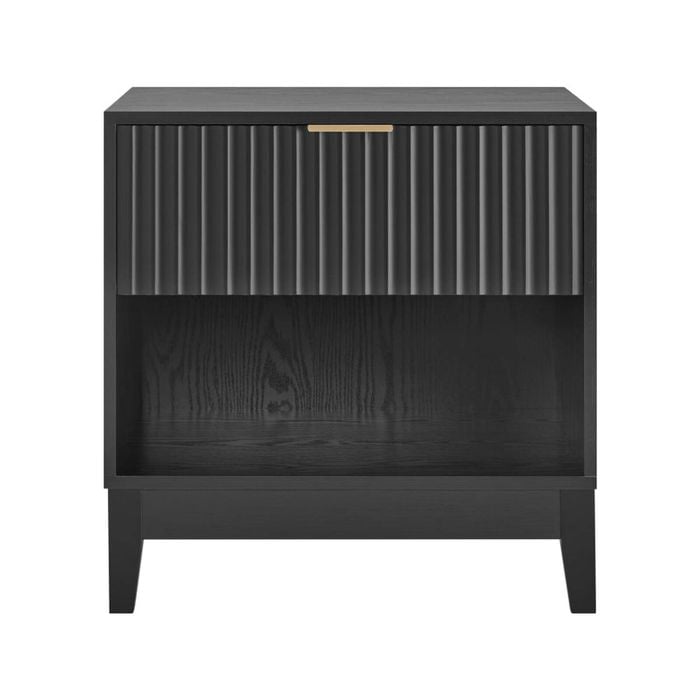 Design Square Raul Fluted Nightstand Bedside Unit Side Table W/ 1-Drawer Black