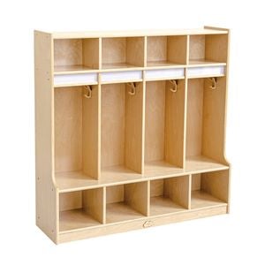 Jooyes Preschool Coat Locker With Cubbies - 4 Section - Original Wood Colour | 110cm | Locker