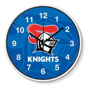 NRL Wall Clock - Newcastle Knights - Plastic - 30cm Diameter - Team Logo