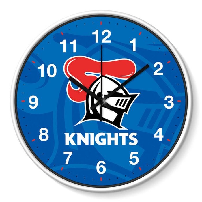 NRL Wall Clock - Newcastle Knights - Plastic - 30cm Diameter - Team Logo