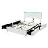 Levede RGB LED PU Leather Bed Frame 4 Drawers Queen White