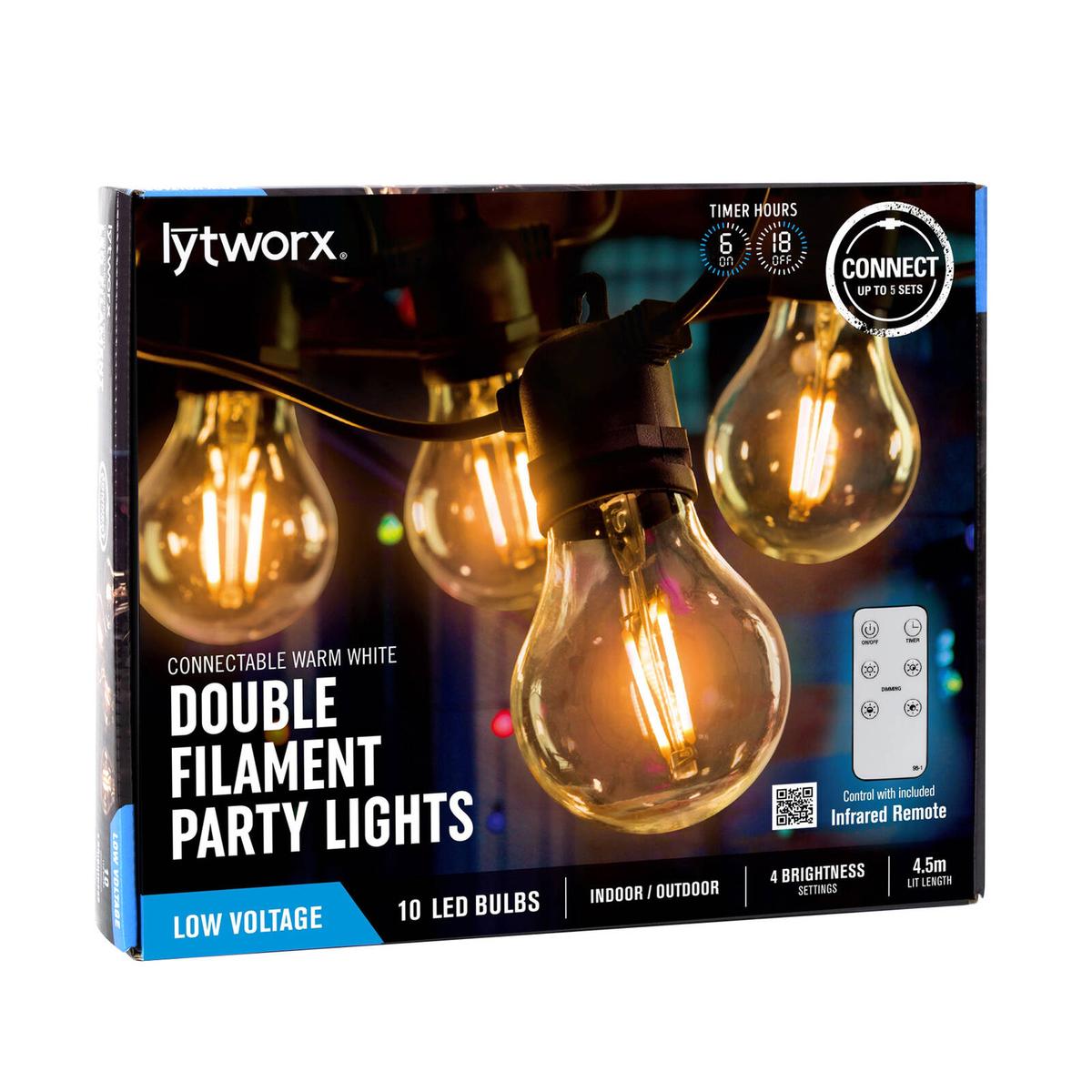 Lytworx 10 Warm White Connectable Double Filament LED Party Lights ...