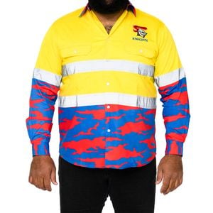 NRL Knights 'Camo' Hi-Vis L/S Cotton Drill Shirt - 4XL