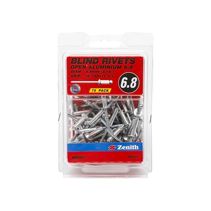 Zenith Blind Rivet Open Alum 3/16"D x 1/2"G  75pk