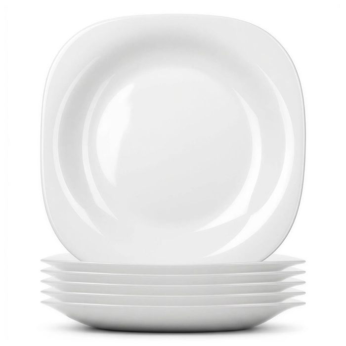 Argon Tableware Square Opalware Buffet Dinner Plates - 22.5cm - White - Pack of 6