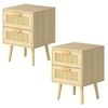 Levede Bedside Tables 2 Pack Hand Made Rattan Decorated Drawers