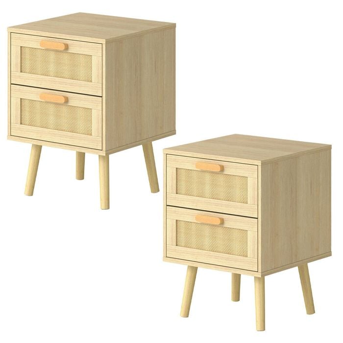 Levede Bedside Tables 2 Pack Hand Made Rattan Decorated Drawers