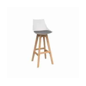 Olg Luna Bar Stool Oak Legs White Shell Stone Grey Seat Pad