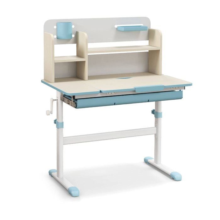 Costway Kids Study Desk Height Adjustbale W/tiltable Desktop & Drawer Blue