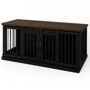 Paws and Willow Open Plan Night Sky with Espresso Top  Wooden Dog Crate Barn Doors with Bars