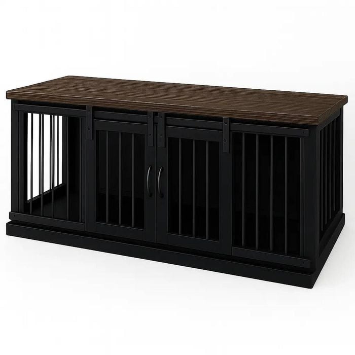 Paws and Willow Open Plan Night Sky with Espresso Top  Wooden Dog Crate Barn Doors with Bars