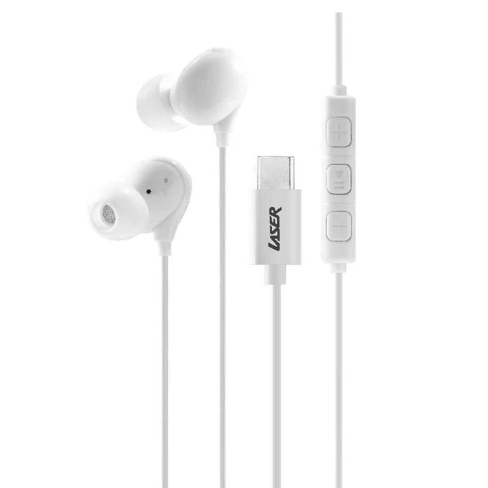 Laser In-Ear Earphones with USB-C Controls (White)