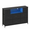 Ufurniture Chest of 8 Drawers Storage Cabinet with Charging Station LED Lights & Open Shelves Black
